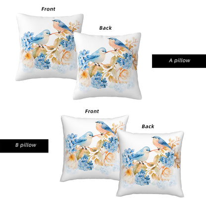 HOSTECCO Spring Outdoor Pillow Covers Set of 2, Blue Bird and Hydrangea Waterproof Throw Pillows, Floral Cushion Covers for Summer Patio Balcony Sofa