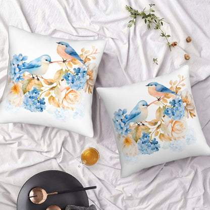 HOSTECCO Spring Outdoor Pillow Covers Set of 2, Blue Bird and Hydrangea Waterproof Throw Pillows, Floral Cushion Covers for Summer Patio Balcony Sofa