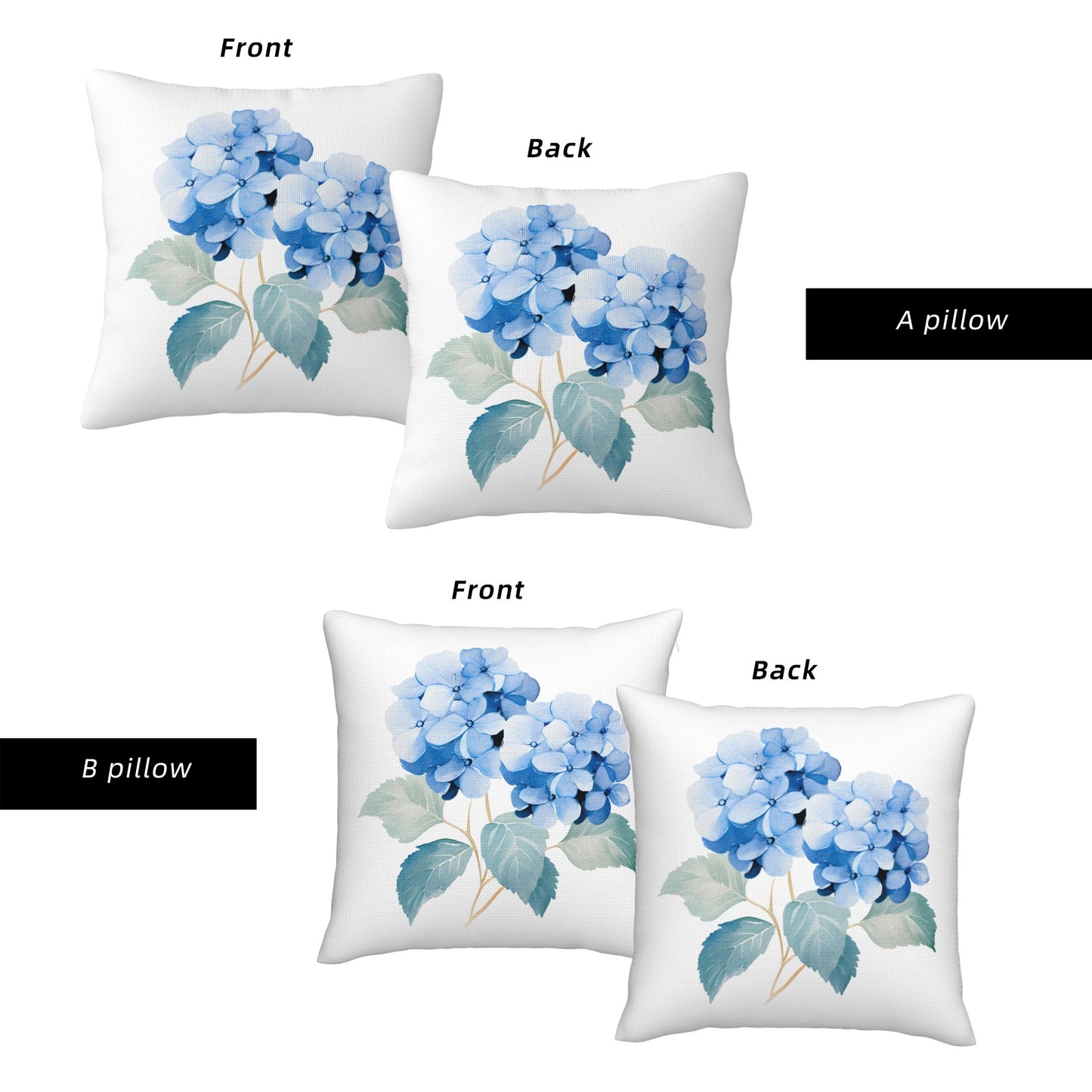 HOSTECCO Spring Outdoor Pillow Covers Set of 2, Blue Bird and Hydrangea Waterproof Throw Pillows, Floral Cushion Covers for Summer Patio Balcony Sofa