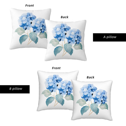 HOSTECCO Spring Outdoor Pillow Covers Set of 2, Blue Bird and Hydrangea Waterproof Throw Pillows, Floral Cushion Covers for Summer Patio Balcony Sofa