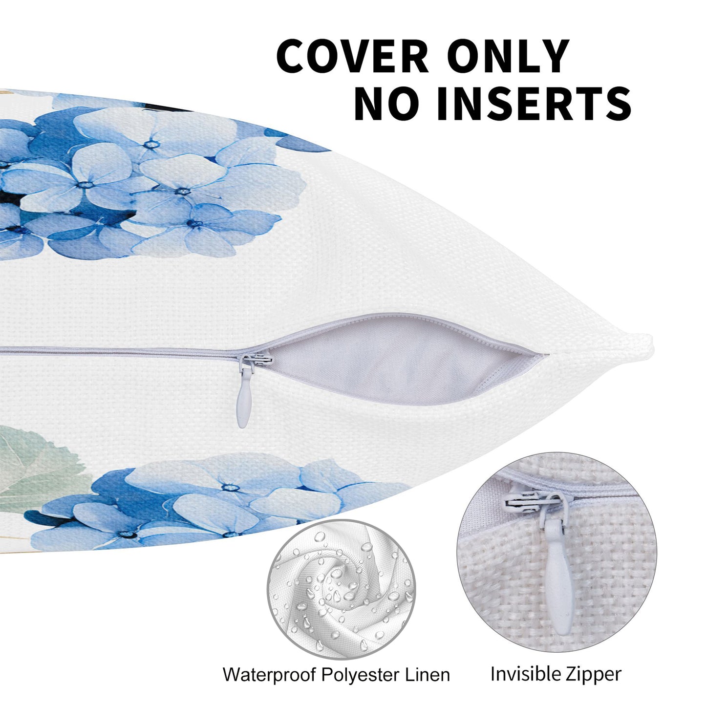 HOSTECCO Spring Outdoor Pillow Covers Set of 2, Blue Bird and Hydrangea Waterproof Throw Pillows, Floral Cushion Covers for Summer Patio Balcony Sofa