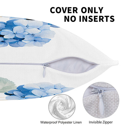 HOSTECCO Spring Outdoor Pillow Covers Set of 2, Blue Bird and Hydrangea Waterproof Throw Pillows, Floral Cushion Covers for Summer Patio Balcony Sofa