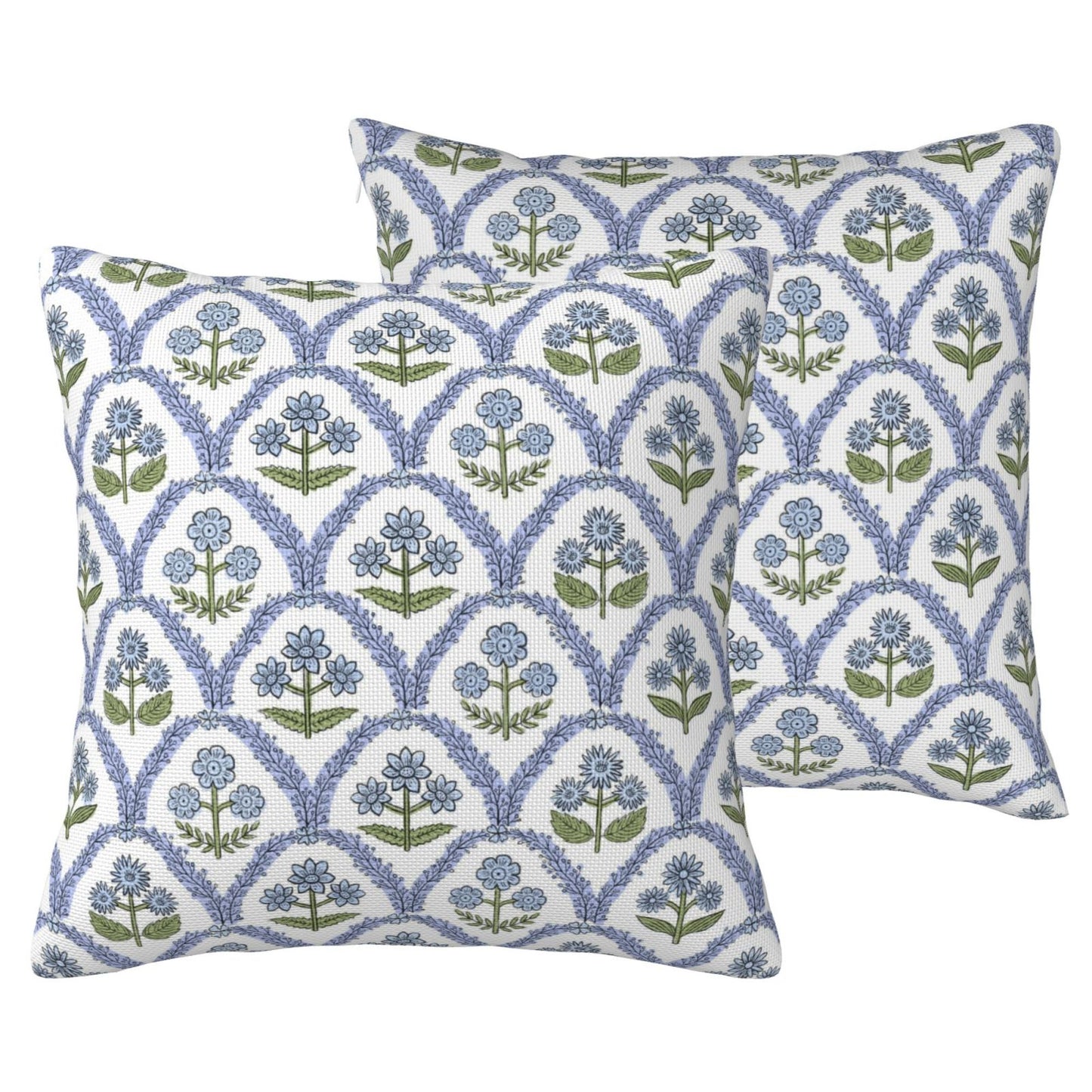 HOSTECCO Waterproof Floral Throw Pillow Covers Set of 2 - Vintage Block Print Outdoor Cushion Covers, Boho Farmhouse Decor for Couch Patio Garden