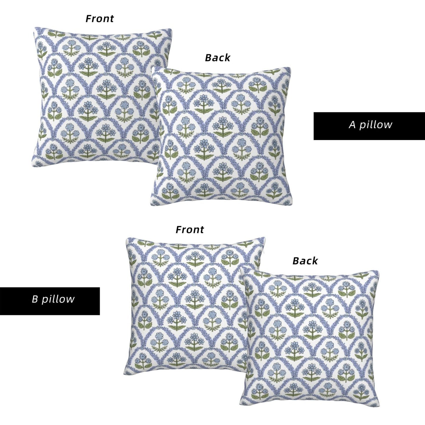 HOSTECCO Waterproof Floral Throw Pillow Covers Set of 2 - Vintage Block Print Outdoor Cushion Covers, Boho Farmhouse Decor for Couch Patio Garden