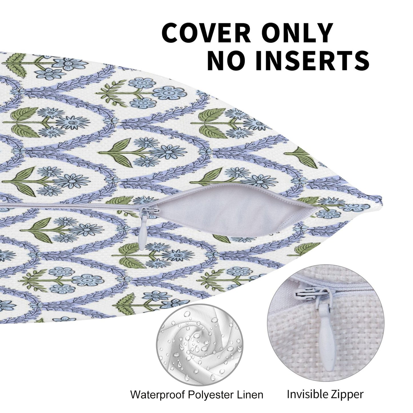 HOSTECCO Waterproof Floral Throw Pillow Covers Set of 2 - Vintage Block Print Outdoor Cushion Covers, Boho Farmhouse Decor for Couch Patio Garden