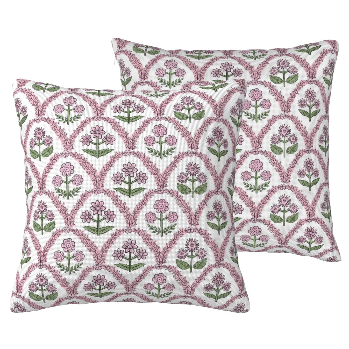 HOSTECCO Waterproof Floral Throw Pillow Covers Set of 2 - Vintage Block Print Outdoor Cushion Covers, Boho Farmhouse Decor for Couch Patio Garden
