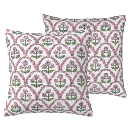 HOSTECCO Waterproof Floral Throw Pillow Covers Set of 2 - Vintage Block Print Outdoor Cushion Covers, Boho Farmhouse Decor for Couch Patio Garden