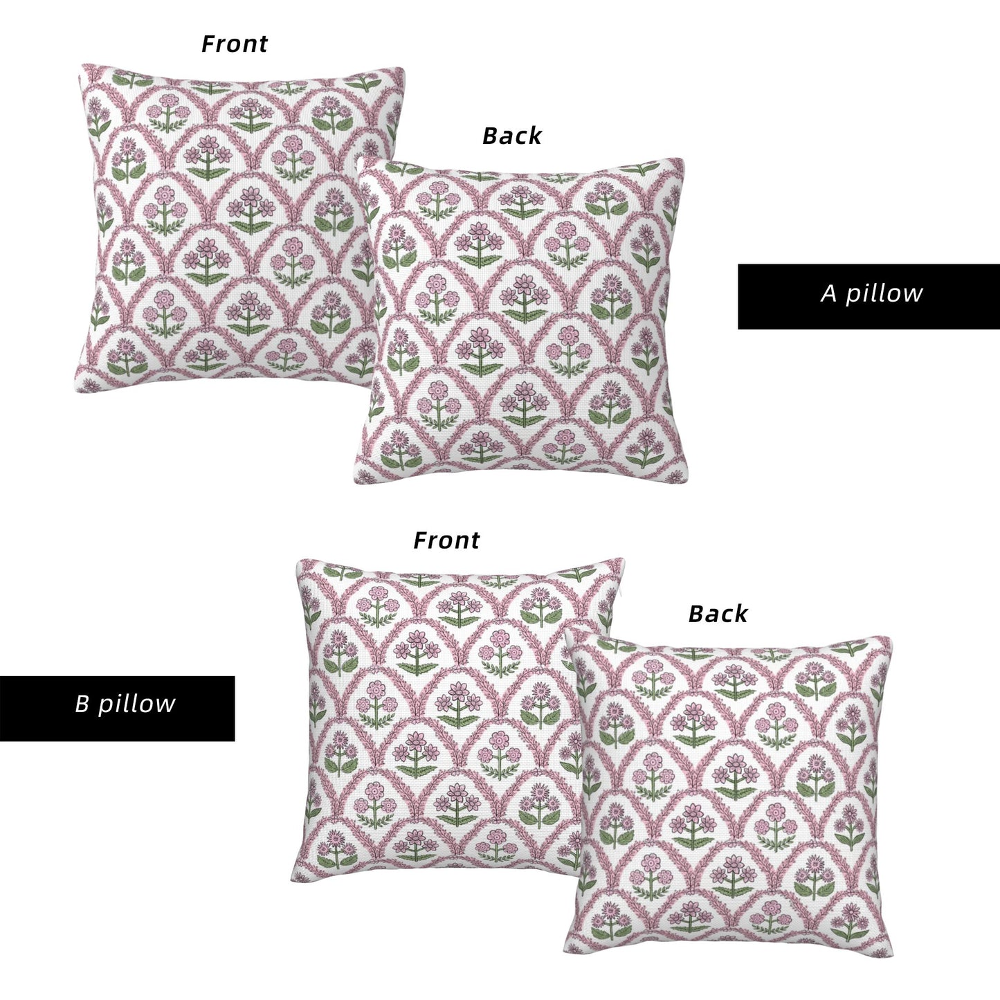 HOSTECCO Waterproof Floral Throw Pillow Covers Set of 2 - Vintage Block Print Outdoor Cushion Covers, Boho Farmhouse Decor for Couch Patio Garden