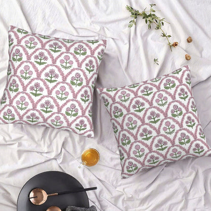 HOSTECCO Waterproof Floral Throw Pillow Covers Set of 2 - Vintage Block Print Outdoor Cushion Covers, Boho Farmhouse Decor for Couch Patio Garden