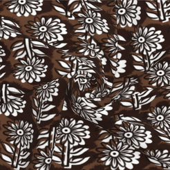 Close-up of water-resistant linen-look polyester with dark brown small floral motifs