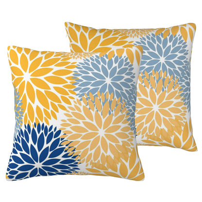 HOSTECCO Waterproof Floral Throw Pillow Covers Set of 2 - Vintage Block Print Outdoor Cushion Covers, Boho Farmhouse Decor for Couch Patio Garden