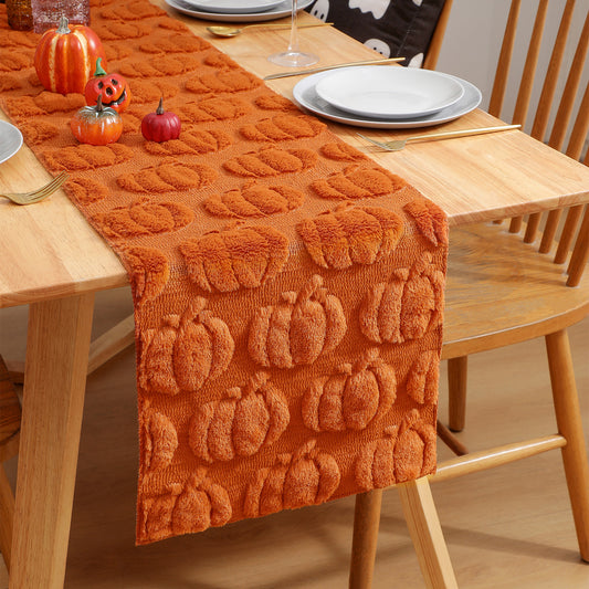 Pumpkin Autumn Table Runner Faux Fur Thanksgiving Kitchen Decoration for Party Dining Table Dresser
