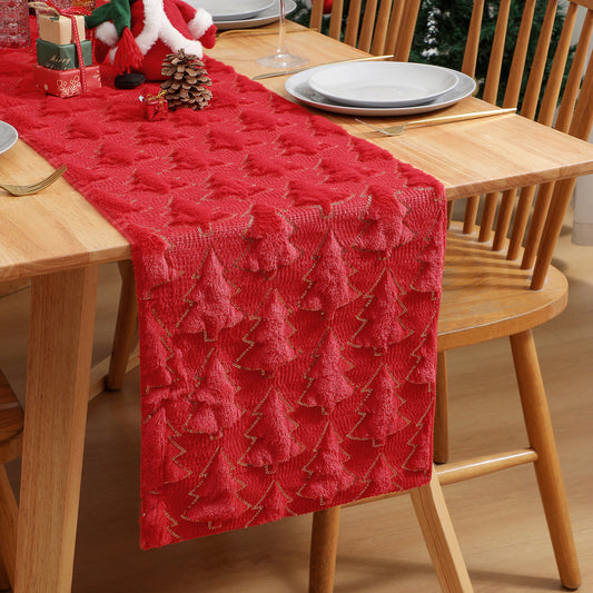 Christmas Tree Table Runner Winter Holiday Fur Decor for Kitchen Party Wedding Dining Table