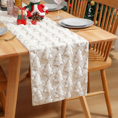 Christmas Tree Table Runner Winter Holiday Fur Decor for Kitchen Party Wedding Dining Table