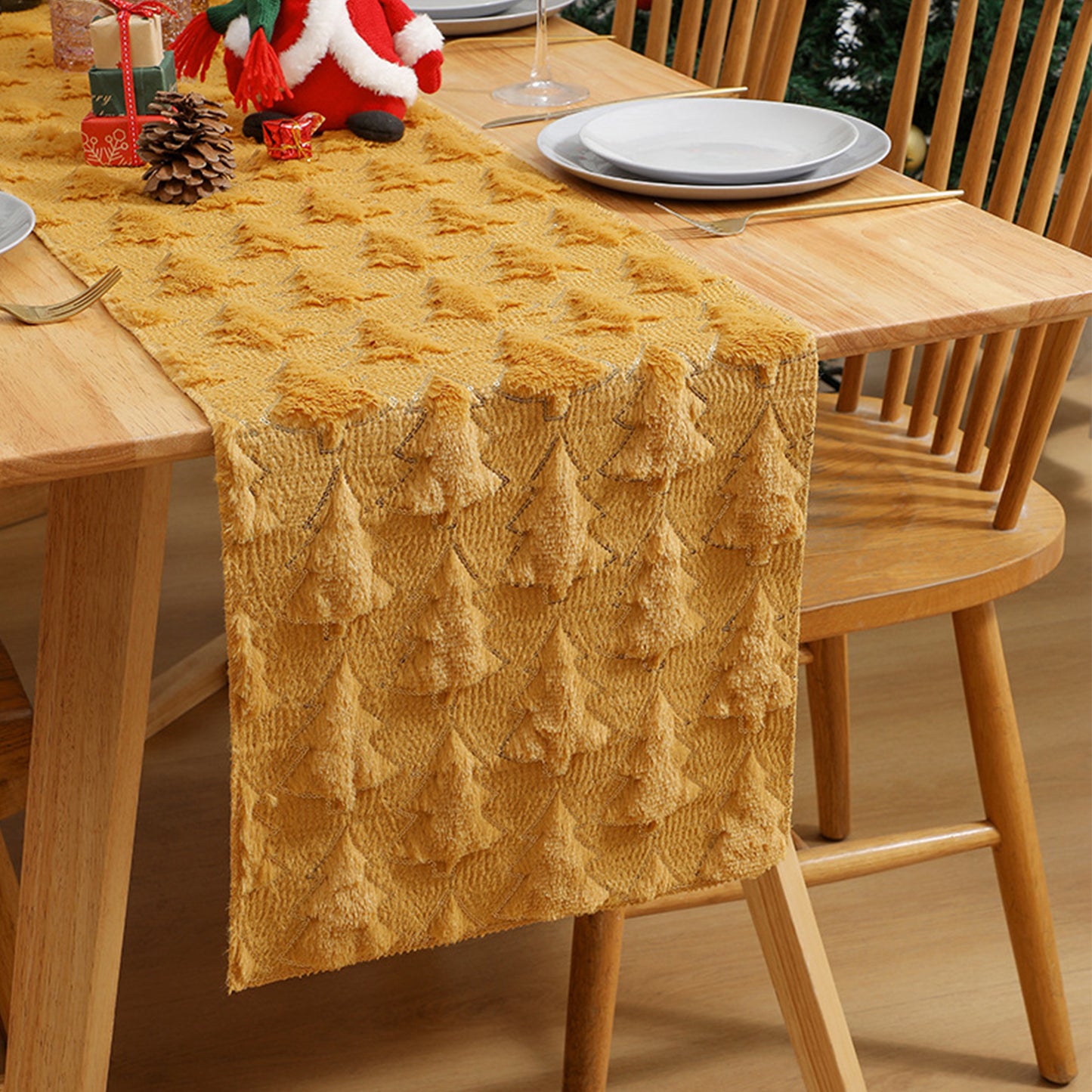 Christmas Tree Table Runner Winter Holiday Fur Decor for Kitchen Party Wedding Dining Table