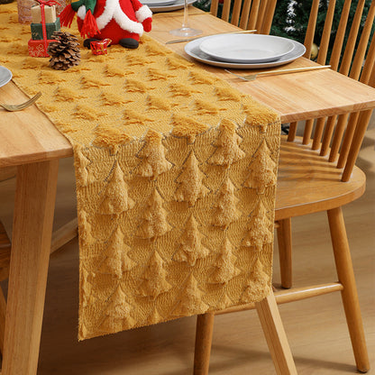 Christmas Tree Table Runner Winter Holiday Fur Decor for Kitchen Party Wedding Dining Table