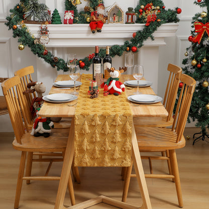 Christmas Tree Table Runner Winter Holiday Fur Decor for Kitchen Party Wedding Dining Table