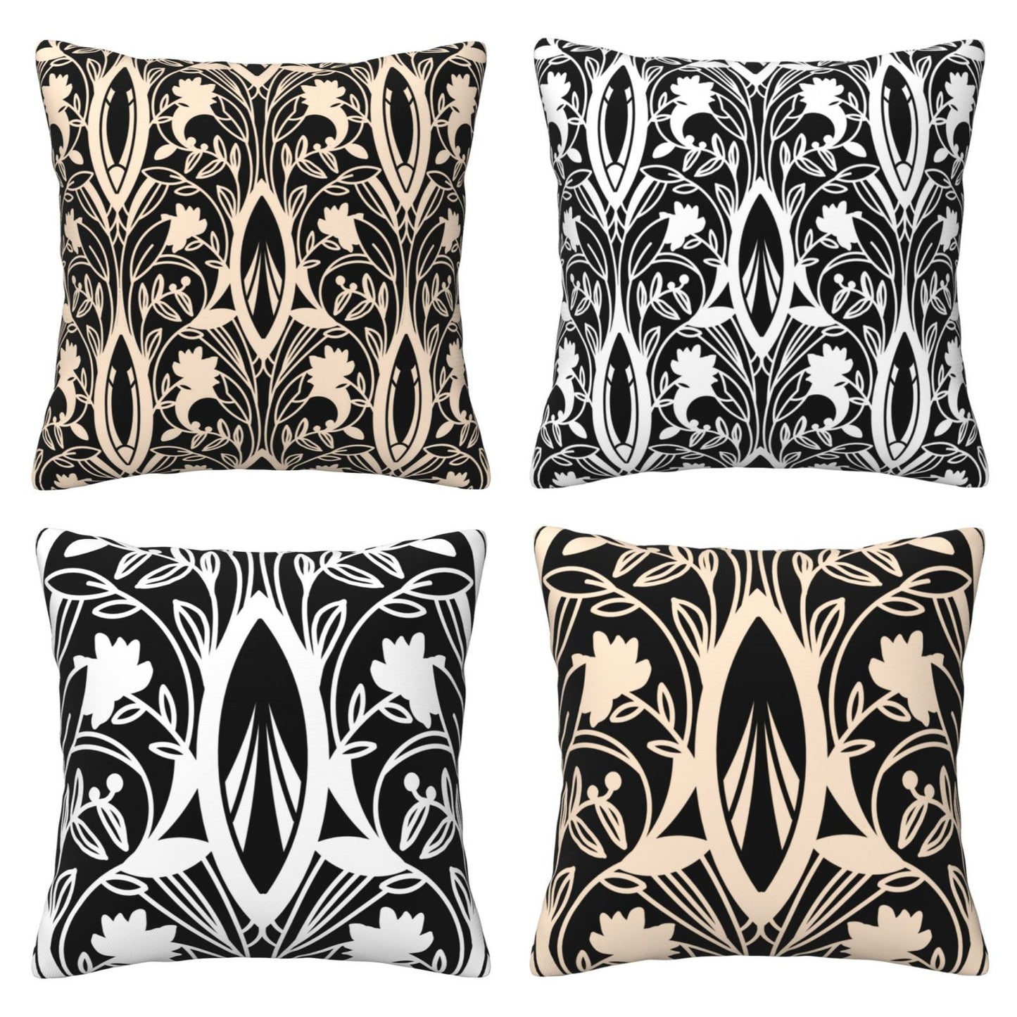 HOSTECCO Black and White Throw Pillow Covers 18x18 inch Set of 4 Floral Damask Pillow Cases Geometric Flower Decorative Cushion Covers for Sofa Couch