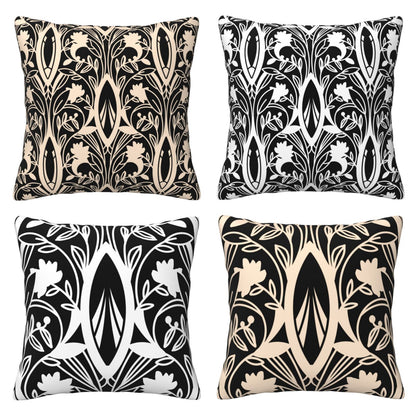 HOSTECCO Black and White Throw Pillow Covers 18x18 inch Set of 4 Floral Damask Pillow Cases Geometric Flower Decorative Cushion Covers for Sofa Couch