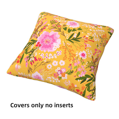 HOSTECCO Floral Cushion Covers 45x45 cm Set of 4 Pink and Yellow Cushion Cases Bloom Flower Decorative Pillow Covers for Sofa Couch