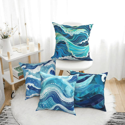 HOSTECCO Waves Throw Pillow Covers 18x18 inch Set of 4 Blue Ocean Pillow Cases Abstract Art Decorative Cushion Covers for Sofa Couch