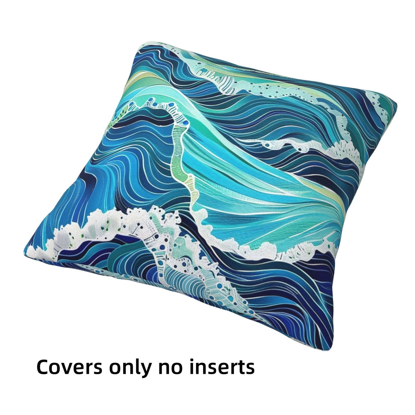 HOSTECCO Waves Throw Pillow Covers 18x18 inch Set of 4 Blue Ocean Pillow Cases Abstract Art Decorative Cushion Covers for Sofa Couch