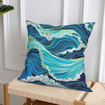 HOSTECCO Waves Throw Pillow Covers 18x18 inch Set of 4 Blue Ocean Pillow Cases Abstract Art Decorative Cushion Covers for Sofa Couch