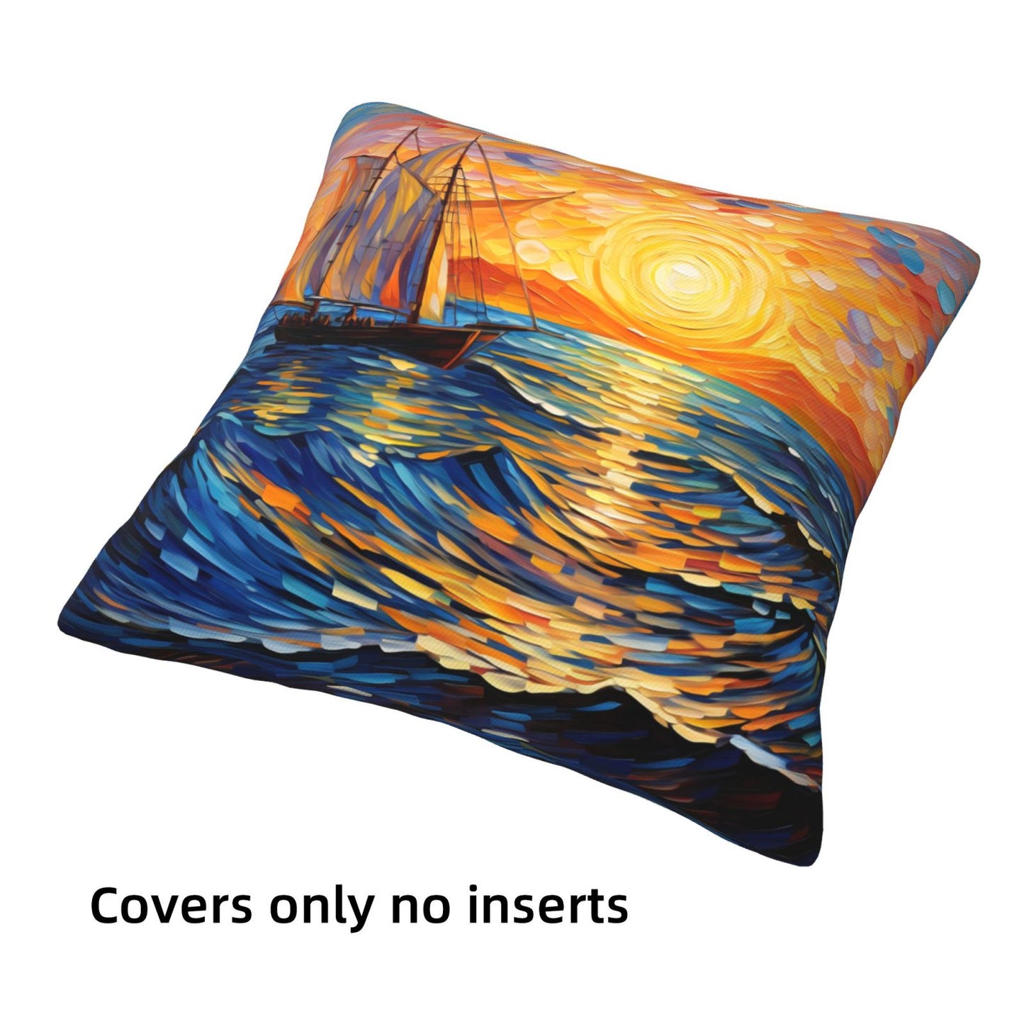 HOSTECCO Nautical Throw Pillow Covers 18x18 inch Set of 4 Sun and Moon Abstract Pillow Cases Sunflowers Decorative Cushion Covers for Sofa Couch