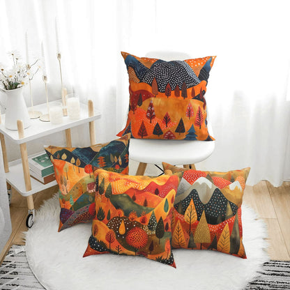 HOSTECCO Mountain Throw Pillow Covers 18x18 inch Set of 4 Polka Dot Pillow Cases Orange Landscape Decorative Cushion Covers for Sofa Couch