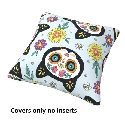 HOSTECCO Mexican Throw Pillow Covers 18x18 inch Set of 4 Halloween Skeleton Floral Pillow Cases Day of The Dead Decorative Cushion Covers for Sofa Couch