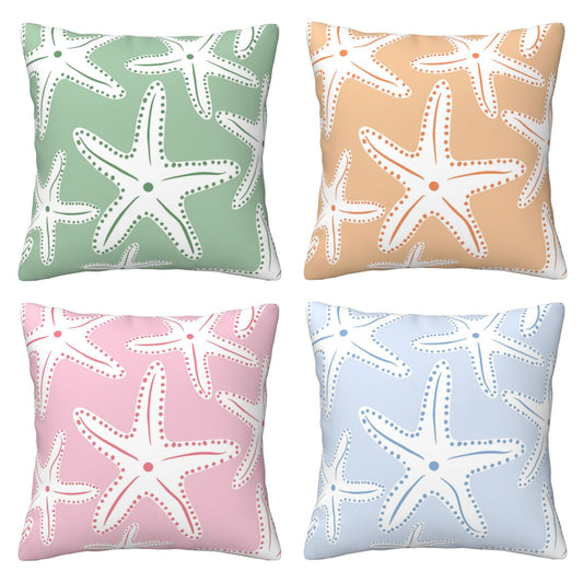 HOSTECCO Ocean Sea Throw Pillow Covers 18x18 inch Set of 4 Sea-Star Beach Pillow Cases Summer Colorful Decorative Cushion Covers for Sofa Couch