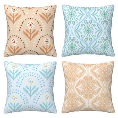 HOSTECCO Boho Geometric Cushion Covers 45x45 cm Set of 4 Ikat Ethnic Cushion Cases Orange Blue Decorative Pillow Covers for Sofa Couch