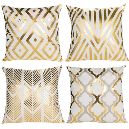 HOSTECCO Gold Stamping Throw Pillow Covers Set of 4 Geometric Pillow Cases Square Decorative Cushion Covers for Sofa Couch Outdoor 18x18 inches