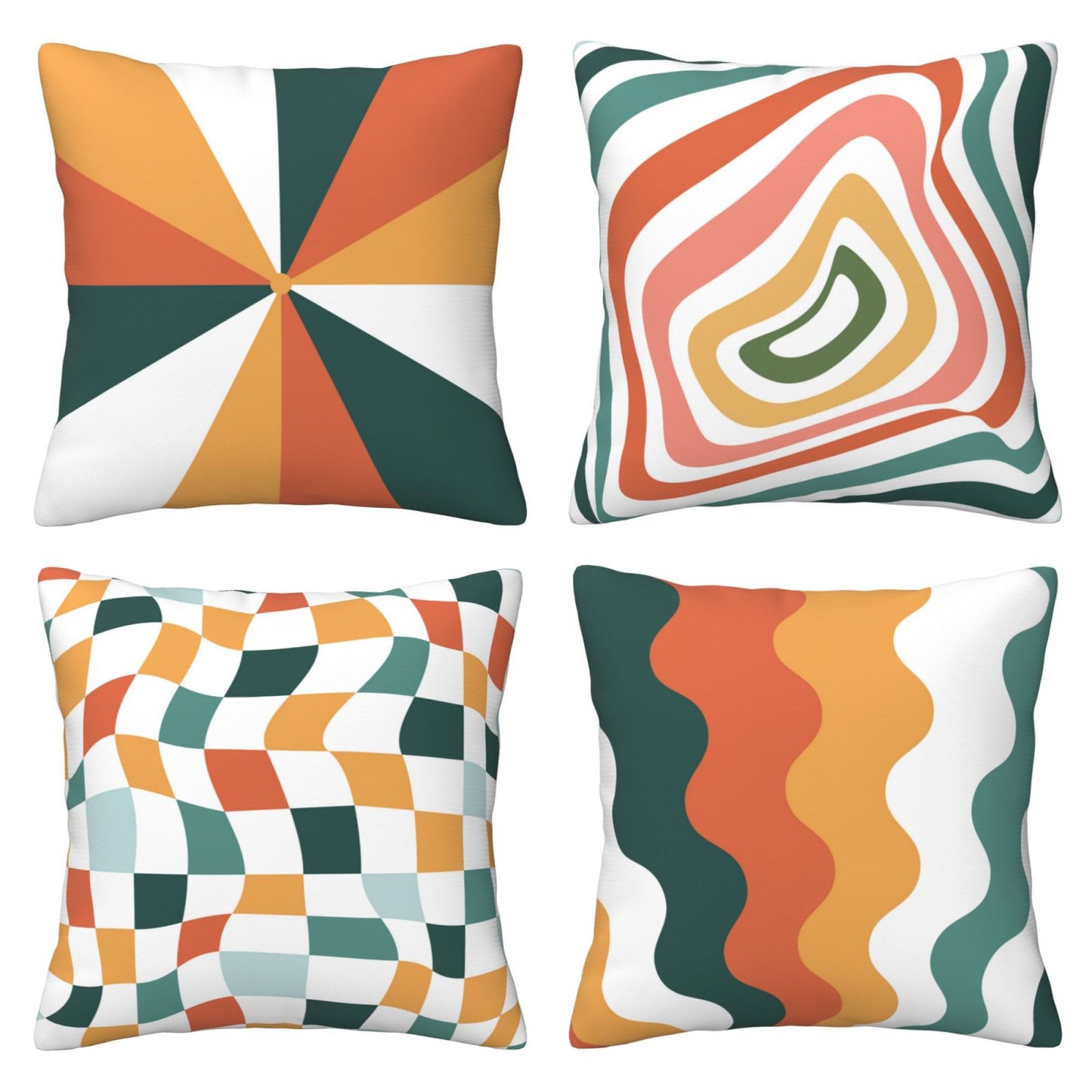 HOSTECCO Boho Abstract Throw Pillow Covers 18x18 inch Set of 4 Retro 70s Groovy Pillow Cases Geometric Swirls Decorative Cushion Cases for Sofa Living Room