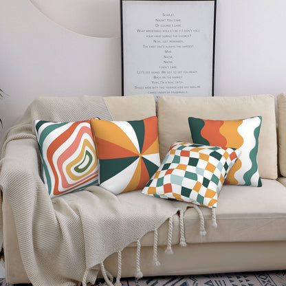 HOSTECCO Boho Abstract Throw Pillow Covers 18x18 inch Set of 4 Retro 70s Groovy Pillow Cases Geometric Swirls Decorative Cushion Cases for Sofa Living Room