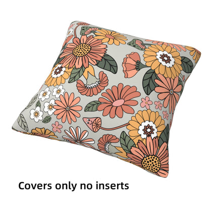 HOSTECCO Boho Floral Throw Pillow Covers 18x18 inch Set of 4 Flowers Mushroom Pillow Cases Retro 70s Sage Green Decorative Cushion Cases for Sofa Living Room