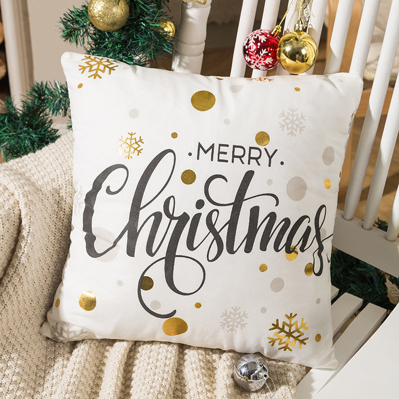 HOSTECCO Christmas Throw Pillow 18x18 inches Gold Stamping Covers Set of 4 Pillow Cases for Sofa