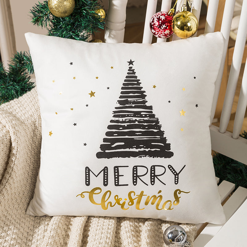 HOSTECCO Christmas Throw Pillow 18x18 inches Gold Stamping Covers Set of 4 Pillow Cases for Sofa