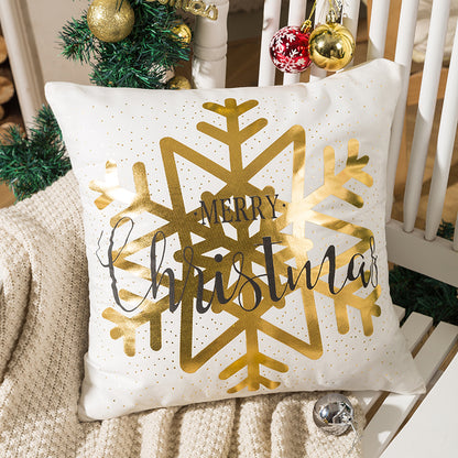 HOSTECCO Christmas Throw Pillow 18x18 inches Gold Stamping Covers Set of 4 Pillow Cases for Sofa