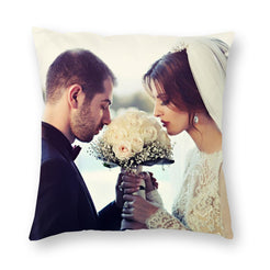 Custom photo pillow cover example printed with a bride and groom portrait
