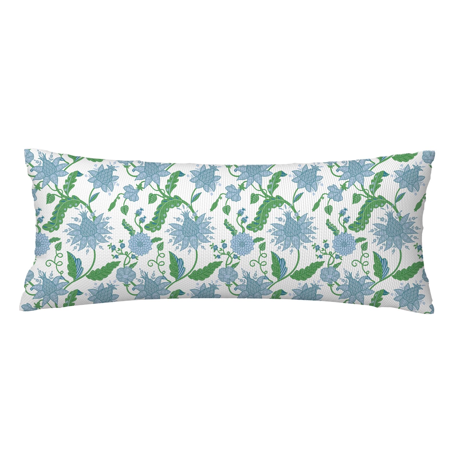 Block Print Floral Long Lumbar Pillow Covers, 14x36 Inch — Floral 1