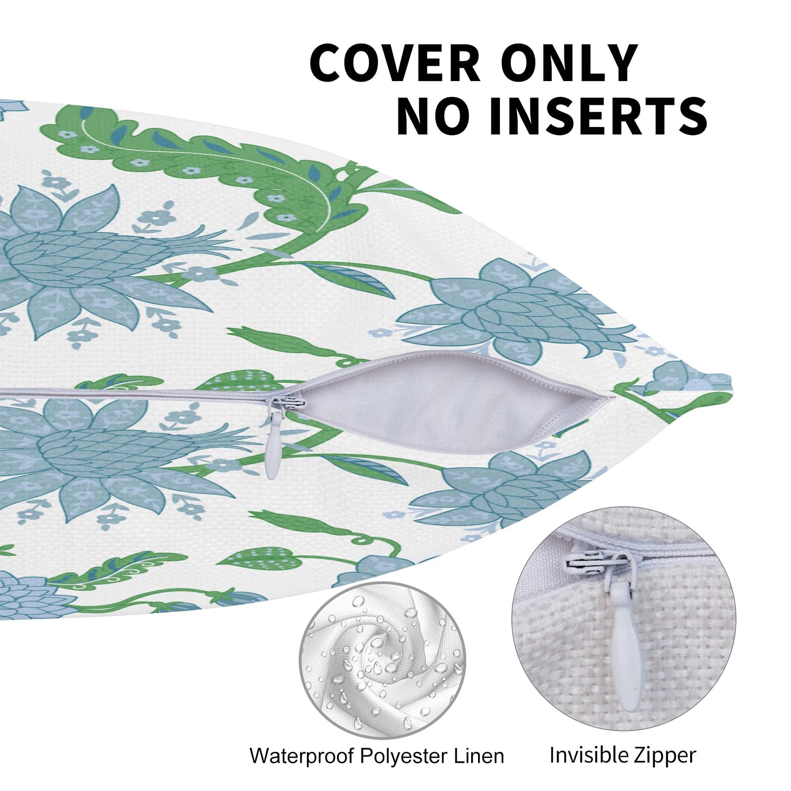 Block Print Floral Long Lumbar Pillow Covers, 14x36 Inch — Floral 1