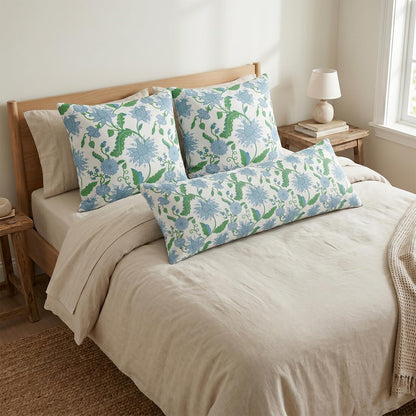Block Print Floral Long Lumbar Pillow Covers, 14x36 Inch — Floral 1