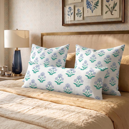 Block Print Floral Long Lumbar Pillow Covers, 14x36 Inch — Floral 10