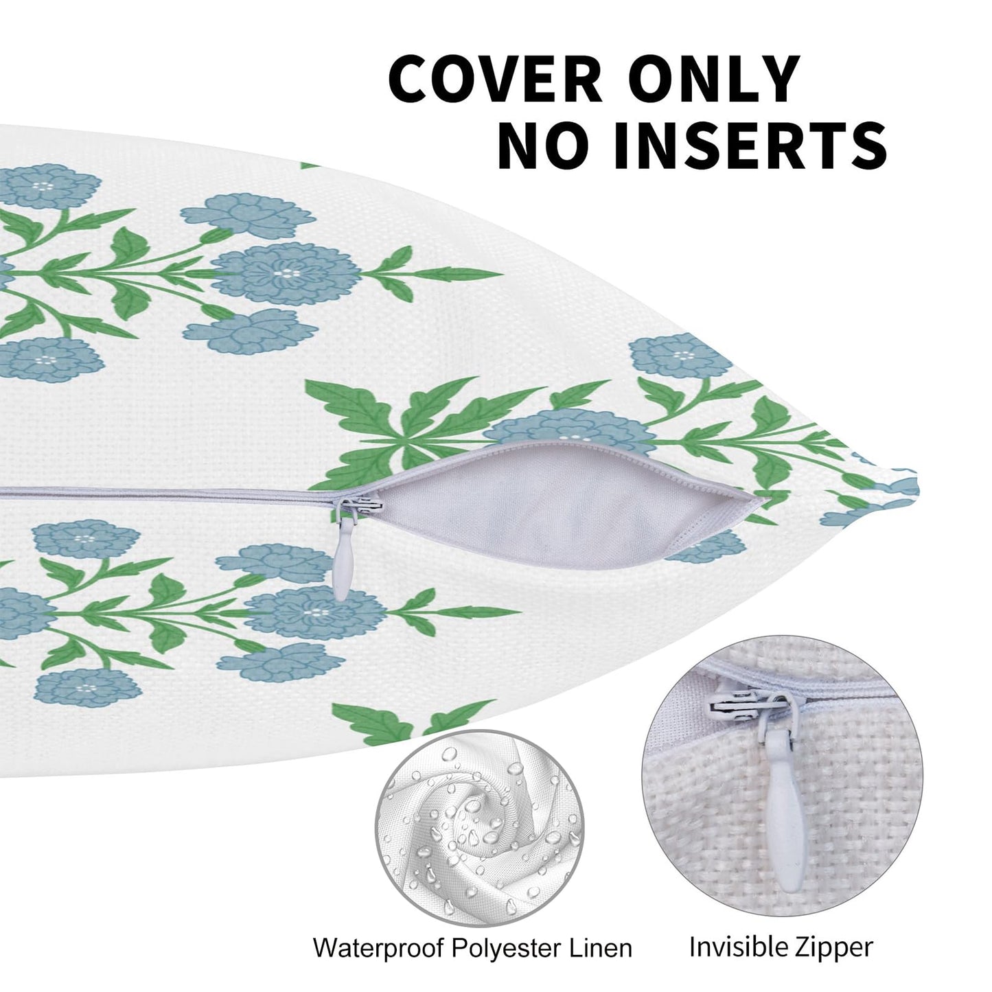 Block Print Floral Long Lumbar Pillow Covers, 14x36 Inch — Floral 3