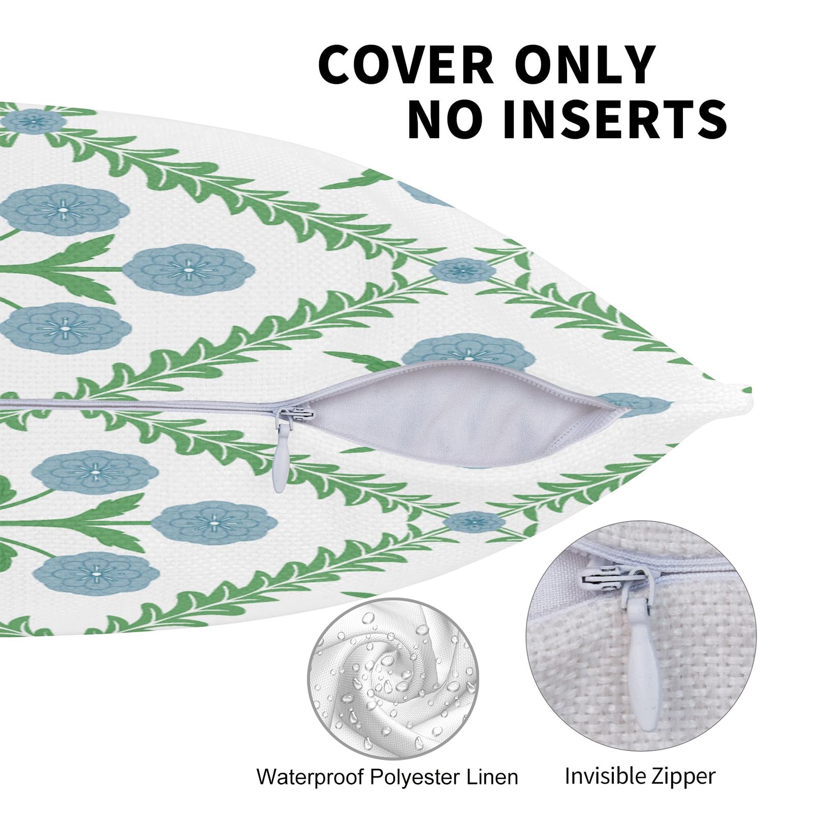 Block Print Floral Long Lumbar Pillow Covers, 14x36 Inch — Floral 4