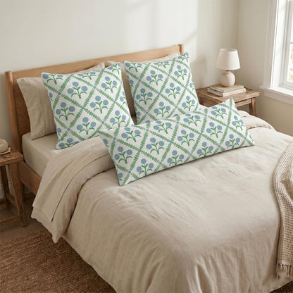 Block Print Floral Long Lumbar Pillow Covers, 14x36 Inch — Floral 4