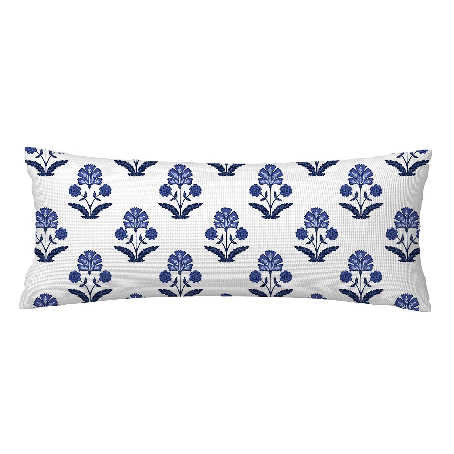Block Print Floral Long Lumbar Pillow Covers, 14x36 Inch — Floral 5