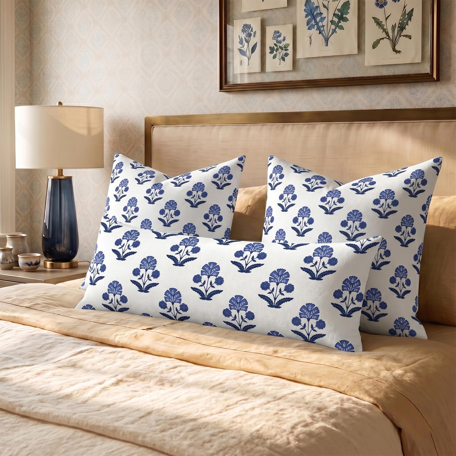 Block Print Floral Long Lumbar Pillow Covers, 14x36 Inch — Floral 5