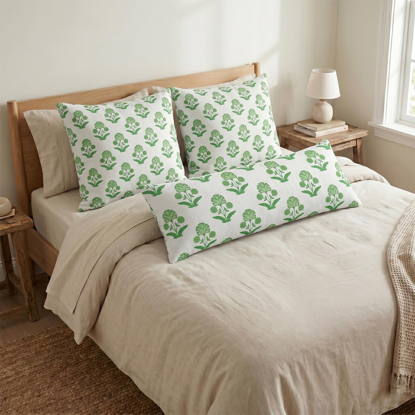 Block Print Floral Long Lumbar Pillow Covers, 14x36 Inch — Floral 6